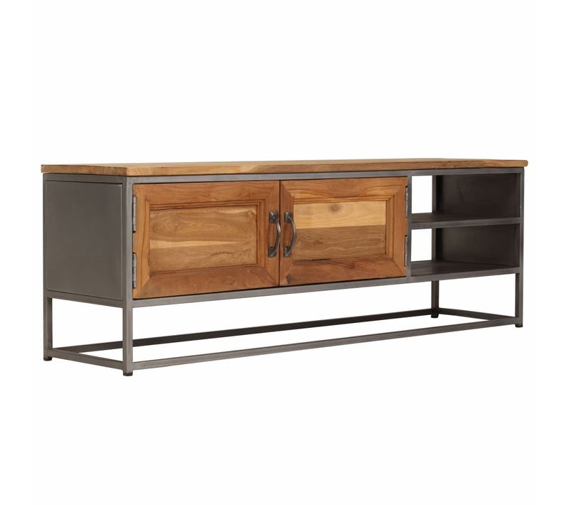 Meuble Télé Buffet TV Télévision Design Pratique Teck Recyclé Et Acier 120 Cm 2502215
