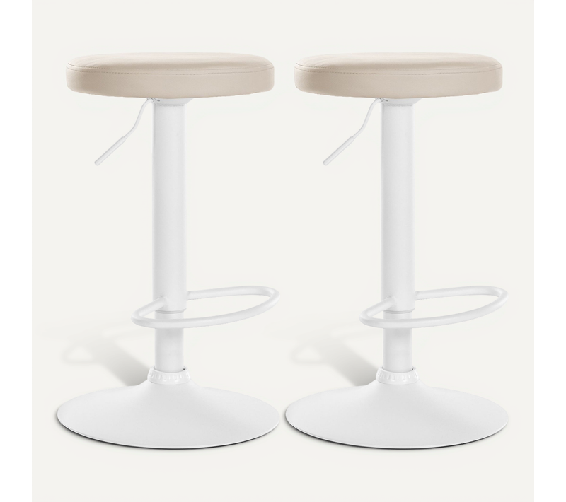 Lot De 2 Tabourets De Bar Design Simple Avec Assise En Synthétique Crème Et Cadre Métal Blanc Tdb1