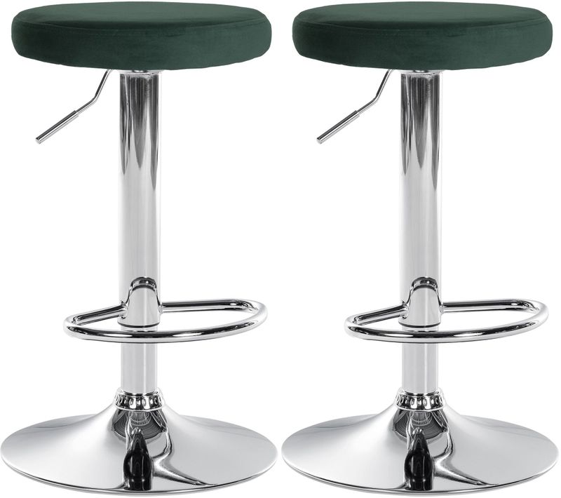 Lot De 2 Tabourets De Bar Avec Assise En Tissu Velours Vert Et Cadre Métal Chromé Tdb10716