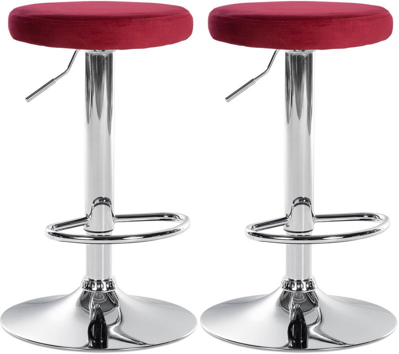 Lot De 2 Tabourets De Bar Avec Assise En Tissu Velours Rouge Et Cadre Métal Chromé Tdb10717