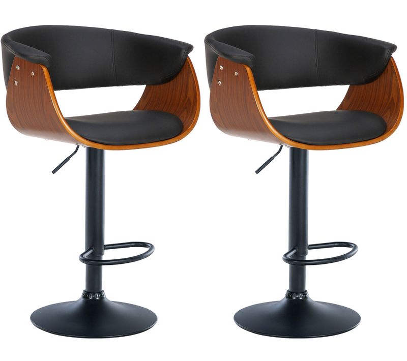 Lot De 2 Tabourets De Bar Chic Et Confortable En Bois Noyer Synthétique Et Métal Noir Tdb10721