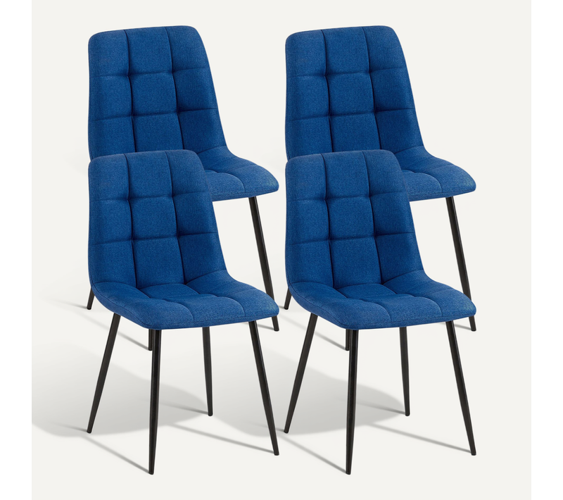 Lot De 4 Chaises De Salle à Manger En Tissu Bleu Pieds Métal Noir Design Moderne Et Confortable Cd