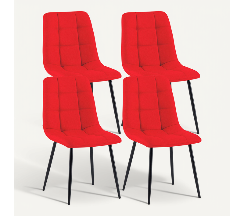 Lot De 4 Chaises De Salle à Manger En Tissu Rouge Pieds Métal Noir Design Moderne Et Confortable C