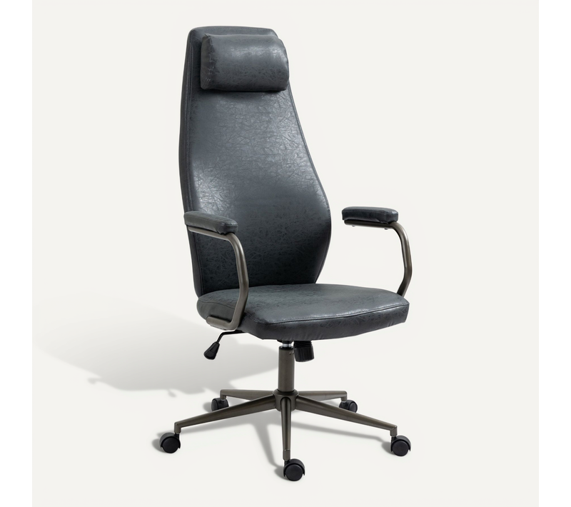 Fauteuil De Bureau Industriel Vintage Sur Roulettes En Synthétique Noir Vieilli Pivotant