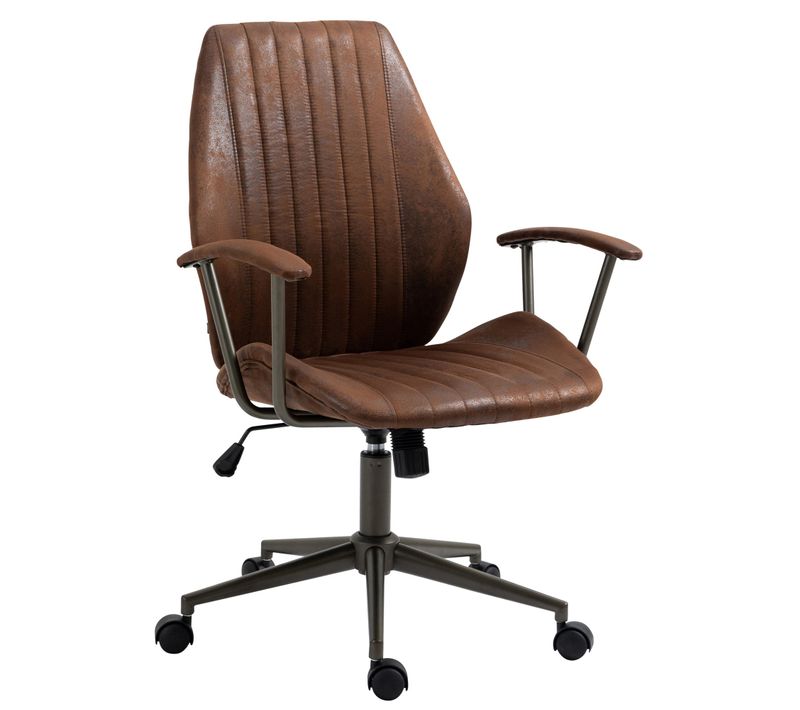 Fauteuil De Bureau Industriel Vintage Sur Roulettes Avec Accoudoirs En Synthétique Marron