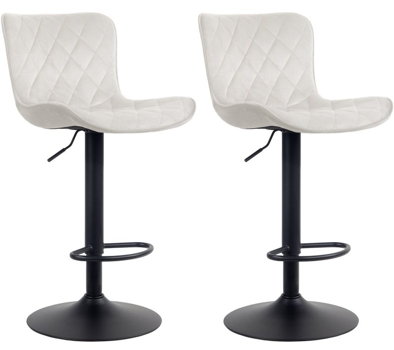 Lot De 2 Tabourets De Bar En Tissu Velours Crème Pieds En Métal Noir Hauteur Réglable Pivotant Tdb
