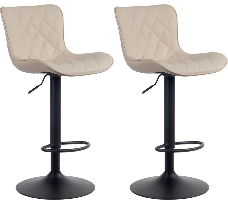 Lot De 2 Tabourets De Bar En Synthétique Crème Pieds En Métal Noir Hauteur Réglable Pivotant Tdb10