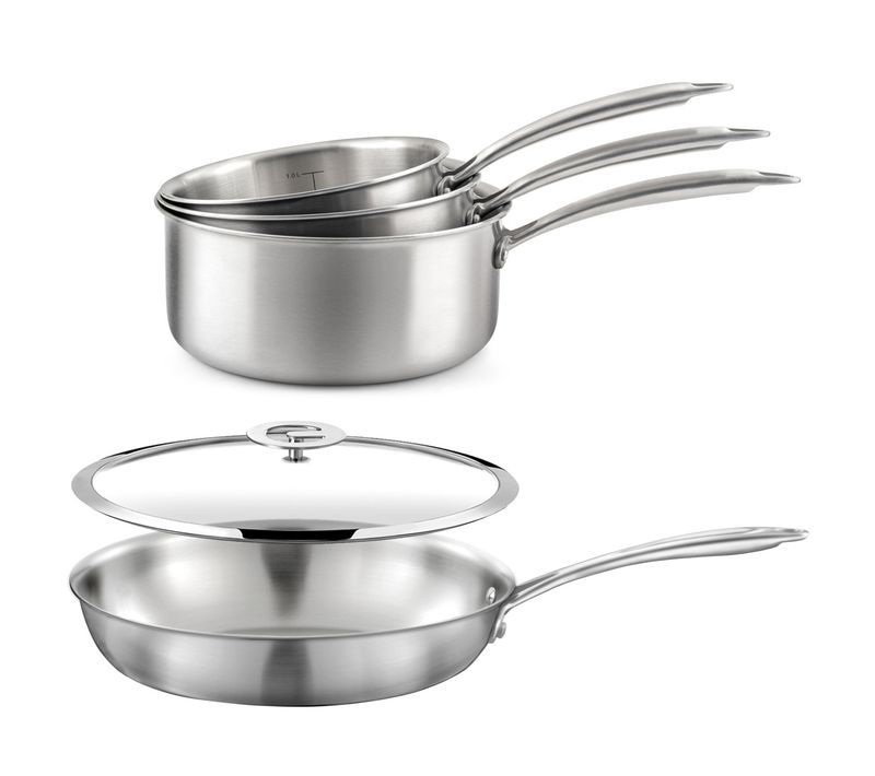 Gourmet – Lot De 3 Casseroles Inox 16/18/20 Cm, 1 Poêle Inox 24 Cm, 1 Couvercle 24 Cm