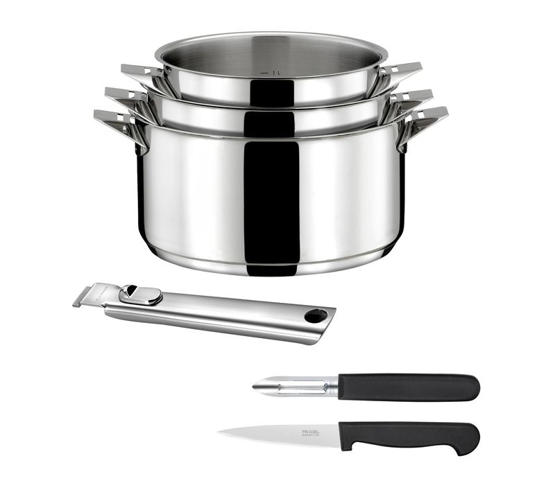 Eclipse - Set 3 Casseroles 16/18/20cm Inox, 1 éplucheur Et 1 Couteau Office