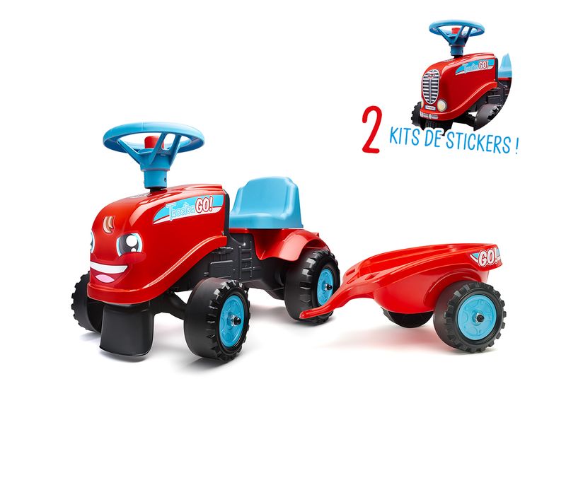 Porteur Tractor Go Avec Remorque Et Kit De Stickers Alternatifs - Rouge