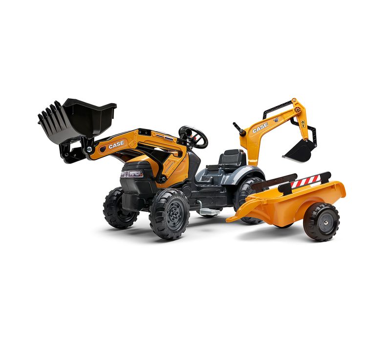 Tractopelle à Pédales Case Ce Avec Excavatrice Arrière Et Remorque Incluse - Orange