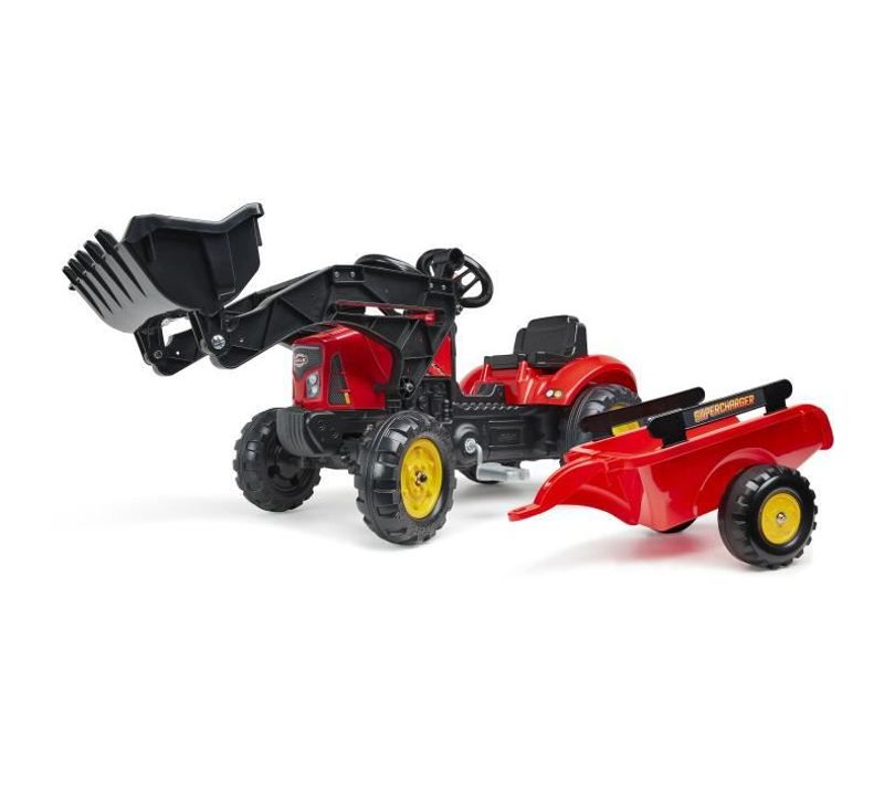 Tracteur à Pédales Supercharger Rouge Avec Capot Ouvrant Et Remorque