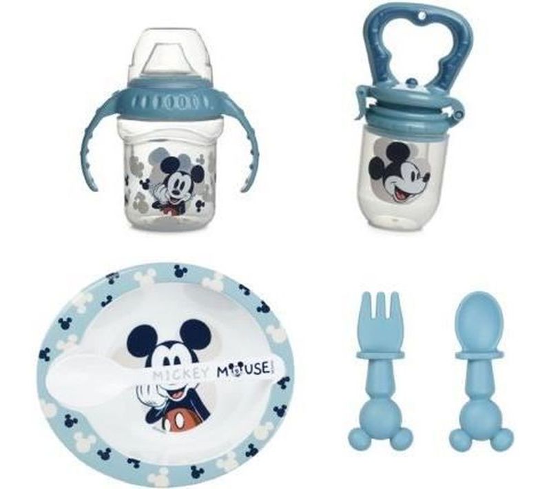 Set Repas Bébé Mickey 1er Âge — Bol Ventouse, Tasse 250 Ml, 2 Cuillères, Grignoteur