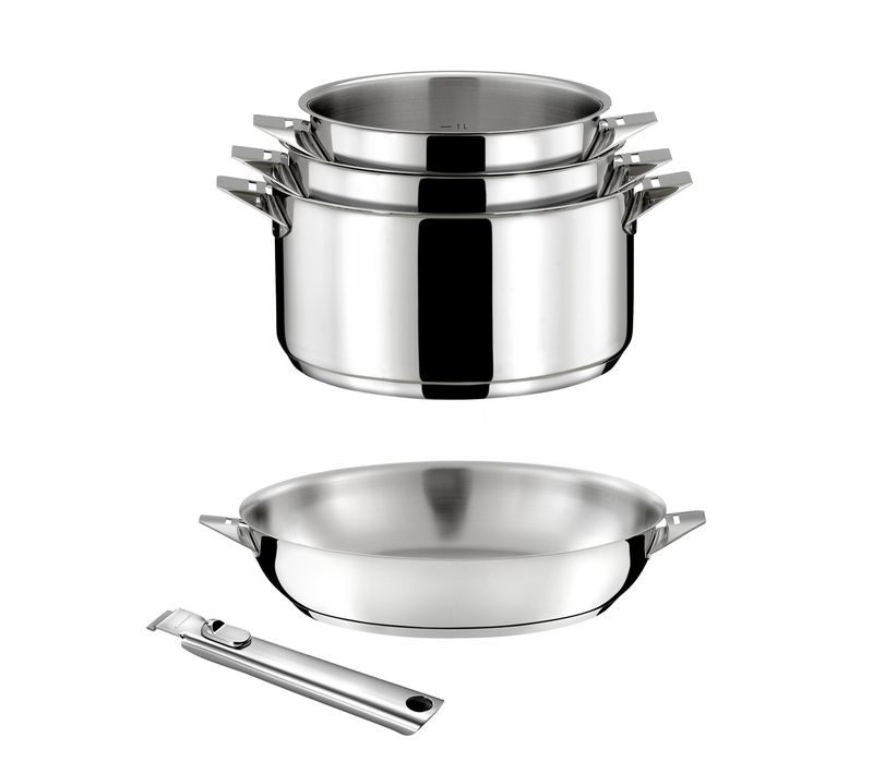 Eclipse - Lot 5 Pièces - Casseroles 16, 18 Et 20cm, Poêle 24cm Inox Et Poignée