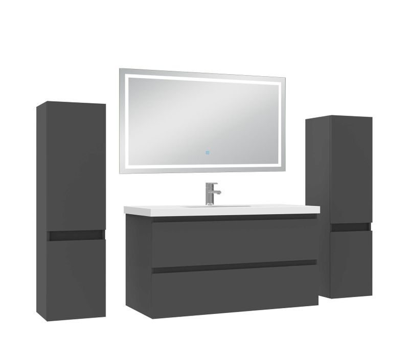 Ensemble Meuble De Salle De Bains 120cm, Vasque + Colonne + LED Miroir,anthracite