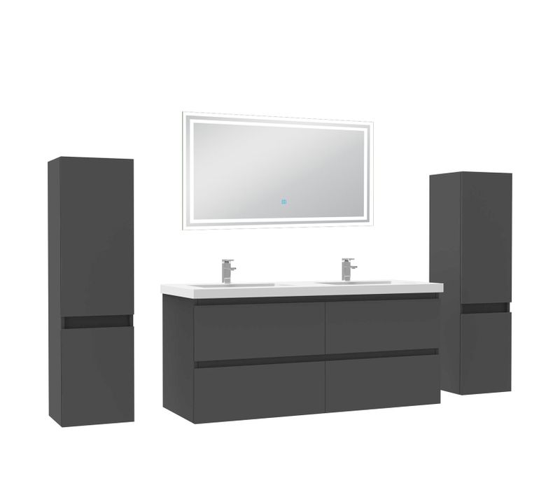 Ensemble Meuble De Salle De Bains 120cm, Double Vasque + Colonne + LED Miroir,anthracite