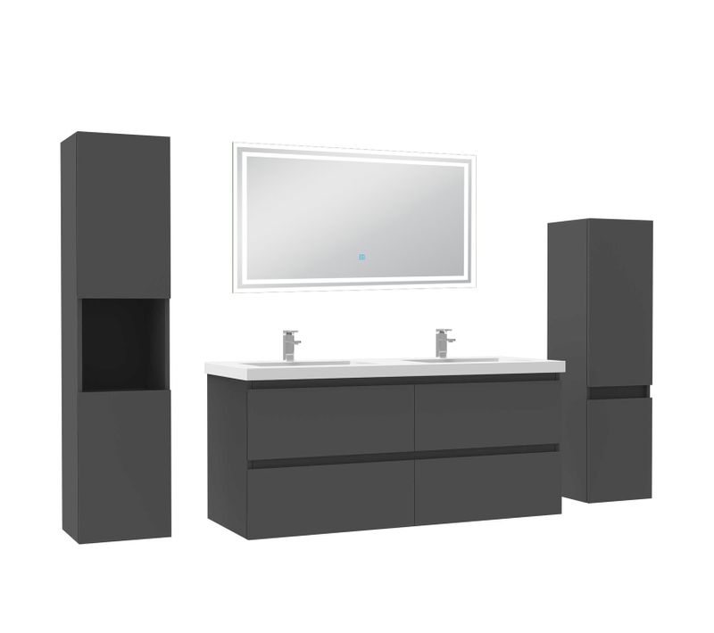 Ensemble Meuble De Salle De Bains 120cm, Double Vasque Et Colonne Et LED Miroir,anthracite