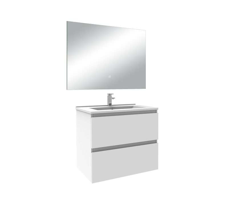 Meuble De Salle De Bain à Deux Tiroirs Avec Lavabo Et Miroir LED Antibuée - Blanc L.60cm