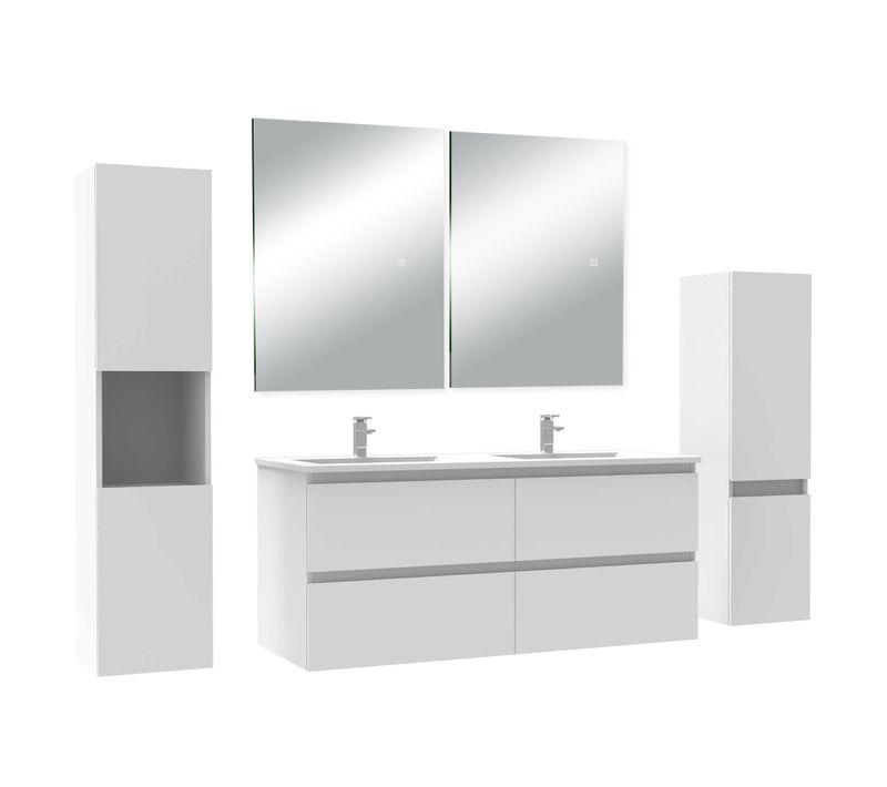 Ensemble Meuble De Salle De Bain 120cm Chêne, 2 Miroir LED+colonne 131.5cm+colonne 110cm