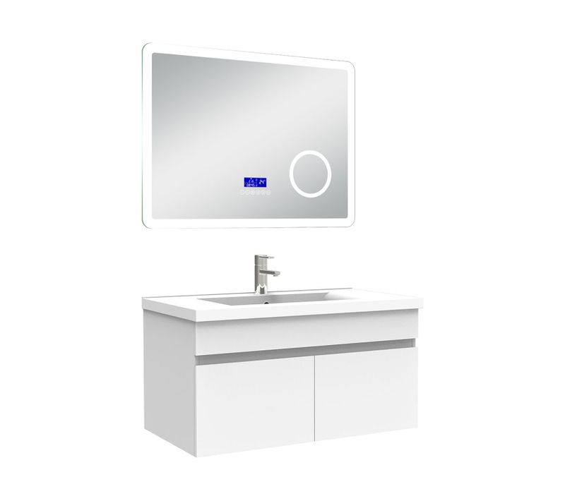 Ensemble Meuble 80cm, Lavabo Céramique+miroir Bluetooth 3 Couleurs Blanc