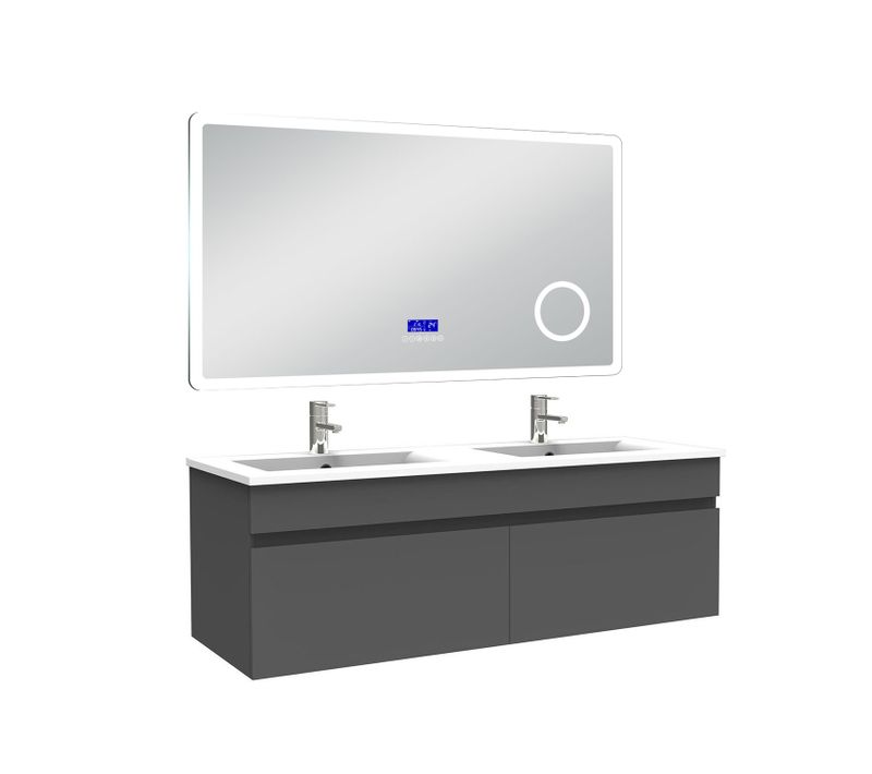 Ensemble Meuble 120cm, Lavabo Céramique Double +miroir Bluetooth 3 Couleurs Anthracite