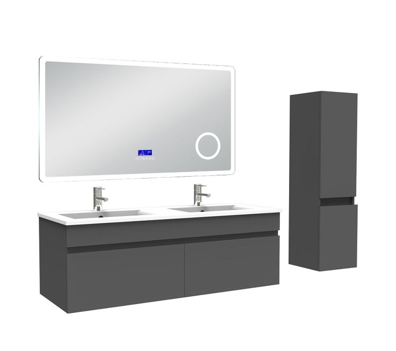 Ensemble Meuble 120cm, Lavabo Céramique+colonne +miroir Bluetooth 3 Couleurs Anthracite