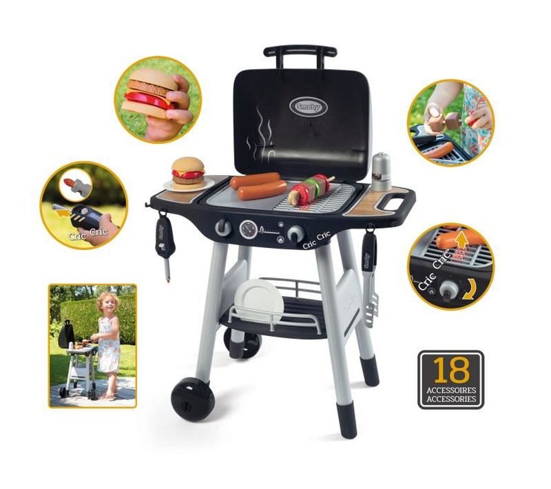 Barbecue Enfant Avec Plancha et Grill, Flamme Rétractable Et 18 Accessoires