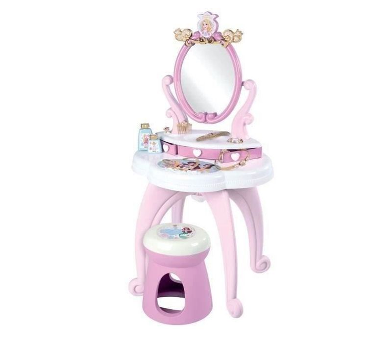 Coiffeuse Enfant 2 En 1 - Miroir Ajustable, Tabouret Et Accessoires