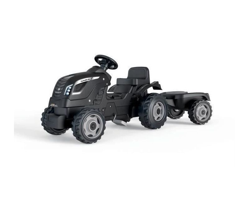 Tracteur à Pédales Farmer XL + Remorque - Noir - Siege Ajustable - Capot Ouvrant