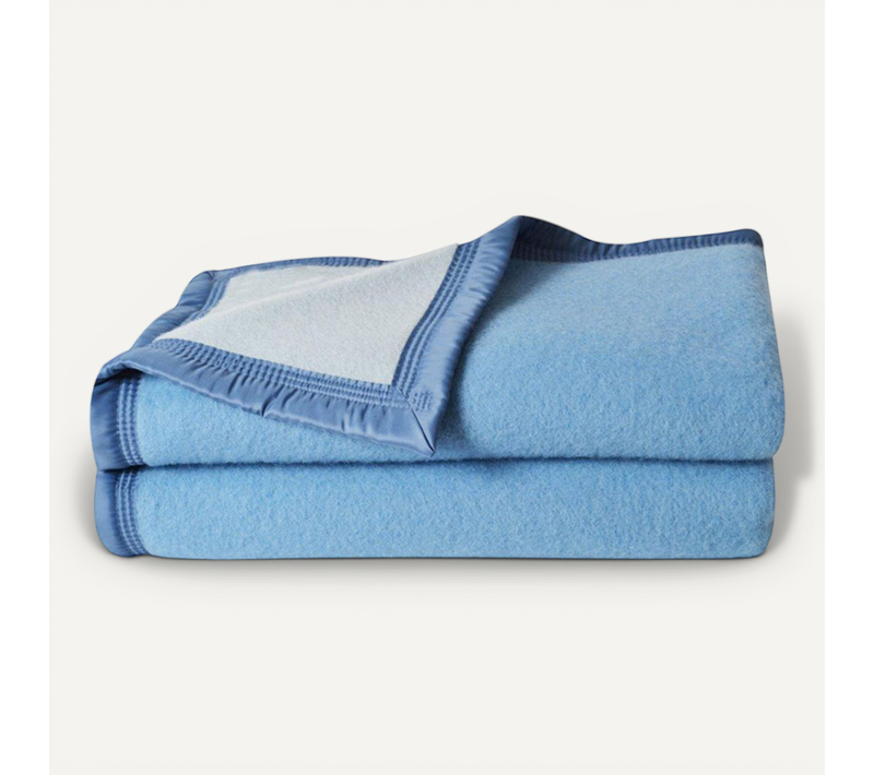 Couverture Laine Woolmark Double Face - 180x240 Cm - Bleu Azur