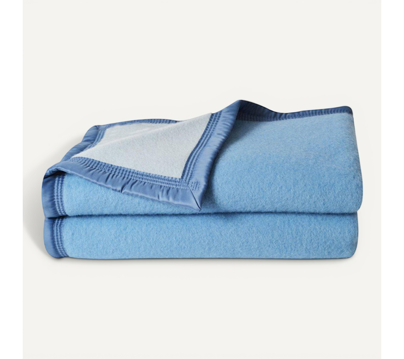 Couverture Double Face En 100% Laine - 240 X 300 Cm - Azur
