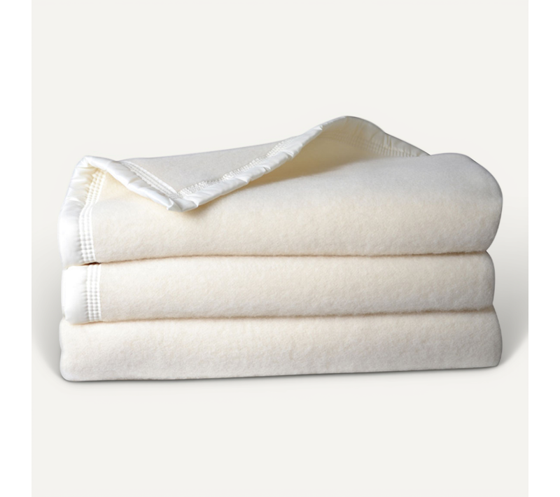Couverture Double Face En 100% Laine - 240 X 300 Cm - Naturel