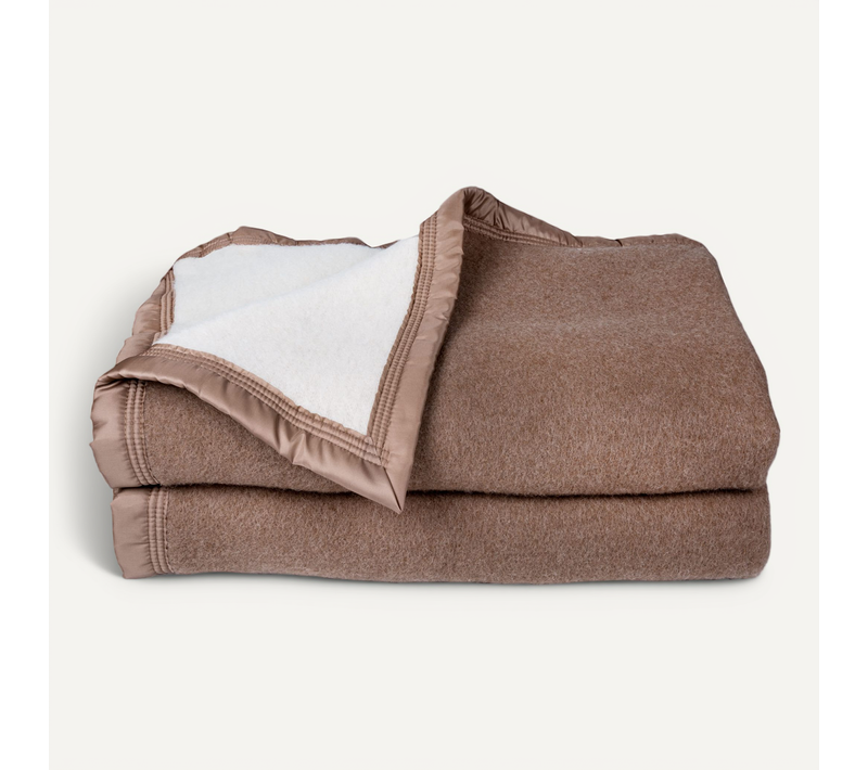 Couverture Laine Woolmark Double Face - 180x240 Cm - Beige Chamois