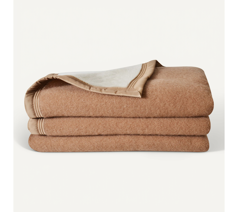Couverture Laine Woolmark Double Face - 240x220 Cm - Sable