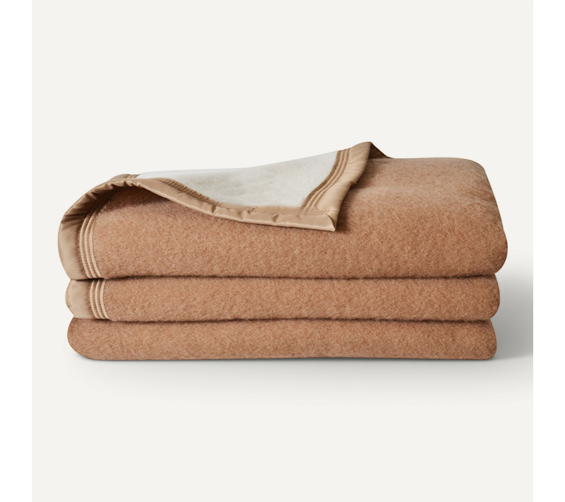 Couverture Laine Woolmark Double Face - 240x260 Cm - Sable