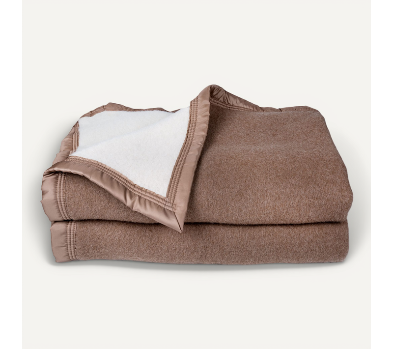 Couverture Laine Woolmark Double Face - 240x300 Cm - Beige Chamois
