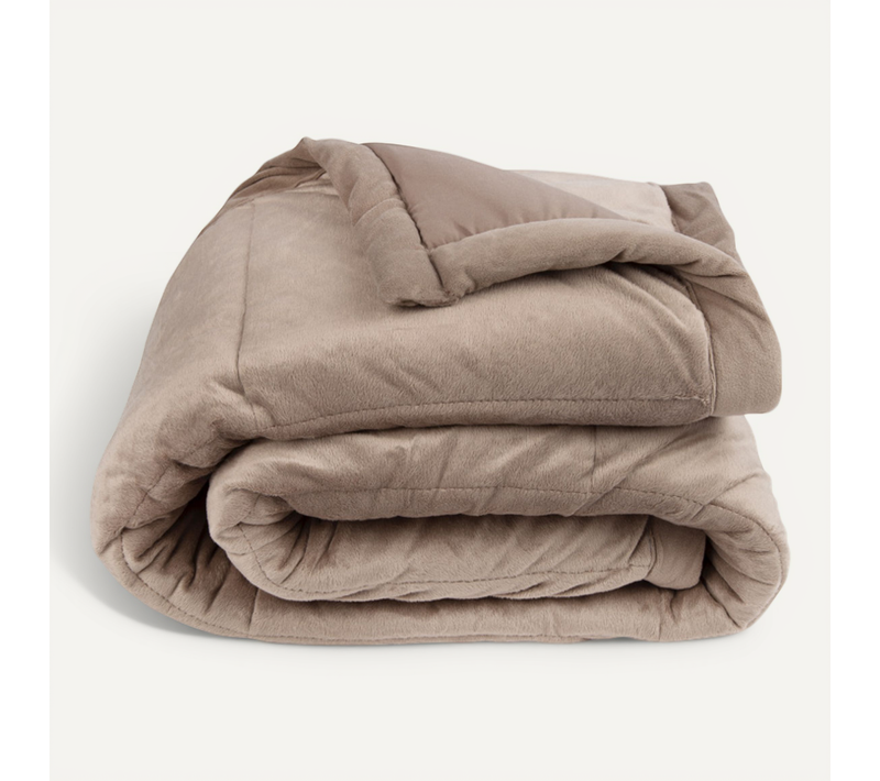 Plaid Double Face En Microvison Et Tissu - 140 X 160 Cm - Taupe