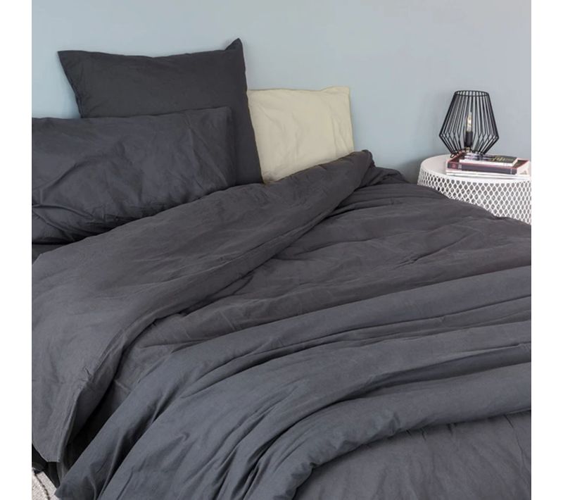 Housse De Couette Coton Lavé - 260x240 Cm - Gris Anthracite