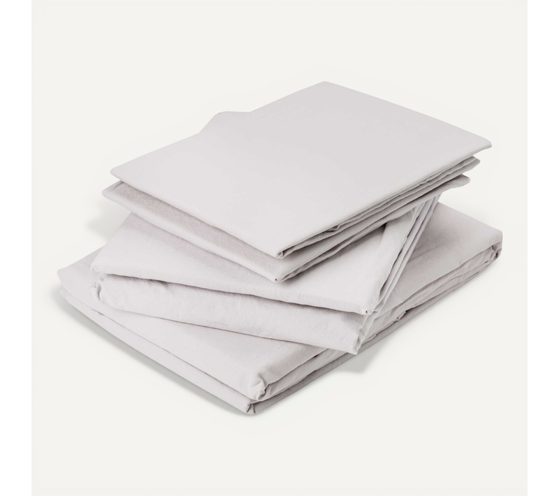 Drap Plat En Coton Lavé - 180x290 Cm - Gris Galet