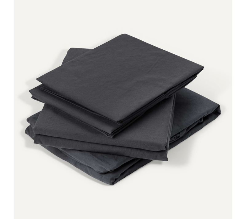 Drap Plat En Coton Lavé - 180x290 Cm - Gris Anthracite