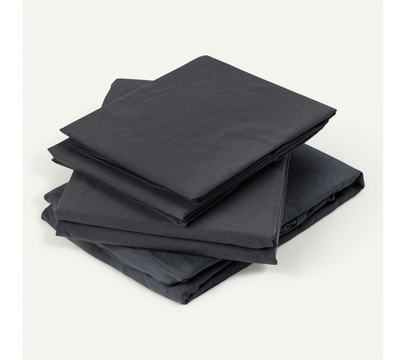 Drap Plat En Coton Lavé - 240x290 Cm - Gris Anthracite