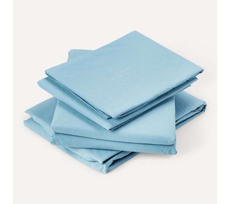 Drap Plat En Coton Lavé - 240x290 Cm - Bleu
