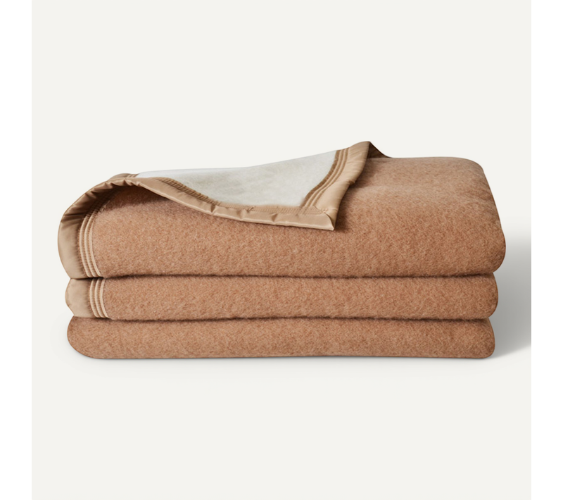 Couverture Laine Woolmark Double Face - 240x300 Cm - Sable