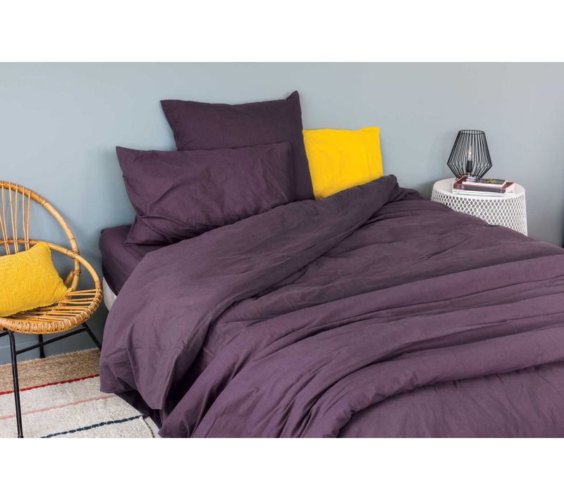 Drap Housse En Coton Lavé - 180x200 Cm - Violet Parme
