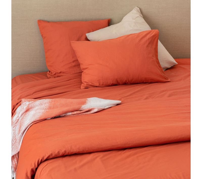 Housse De Couette Coton Lavé - 140x200 Cm - Terracotta