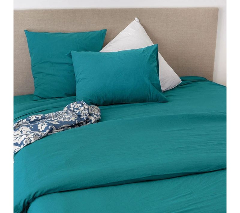 Housse De Couette Coton Lavé - 200x200 Cm - Bleu Paon