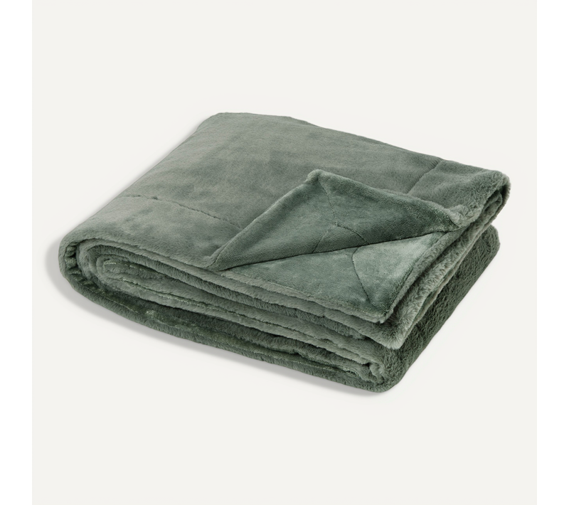 Plaid Double Face Imitation Fourrure Et Polaire - 150x200 Cm - Kaki