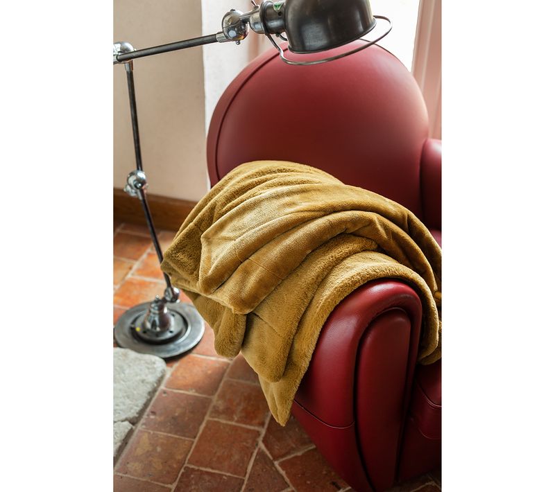 Plaid Double Face Fourrure Et Polaire - 150 X 200 Cm - Miel