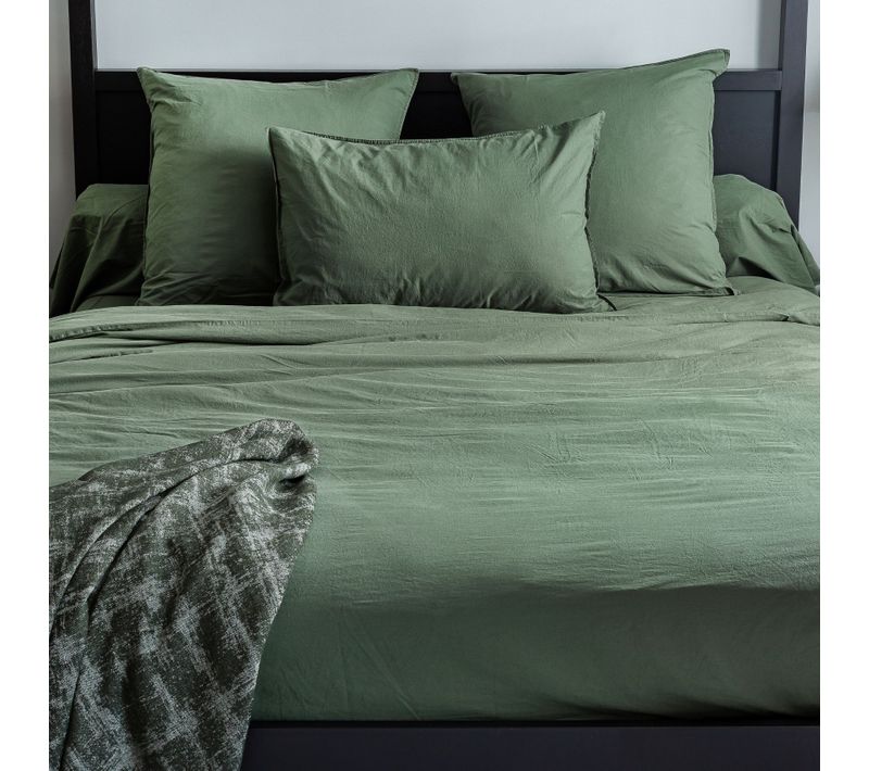 Housse De Couette Coton Lavé - 240x220 Cm - Vert Foncé