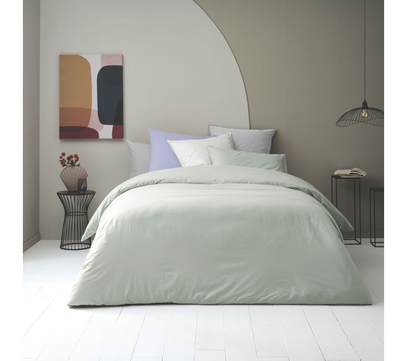 Housse De Couette Coton Lavé - 240x220 Cm - Vert Tilleul